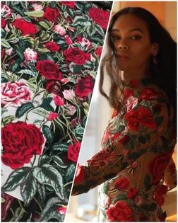 Dantela cu trandafiri pe tull negru. Hot couture lace fabric.  Broderii exclusive. Calitate Superioara.