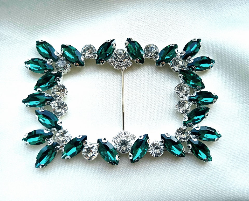 Catarama verde turcoaz inchis cu cristale 9x6cm 
