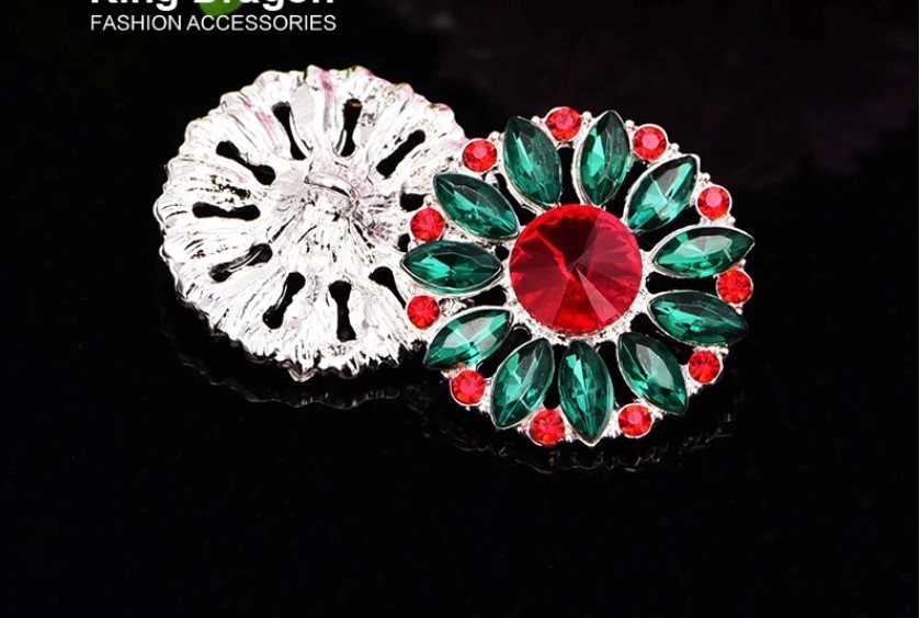 nasturi rosu verde cu cristale 26 mm, nasturi cu cristale pentru haine dama, rochii de eveniment, fuste, bluze, pantaloni, rochie de seara