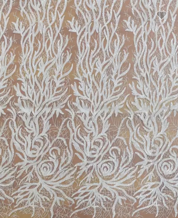 Dantela decupabila cu margele si paiete pentru mireasa, off white lace fabric glass beads, glass apliques