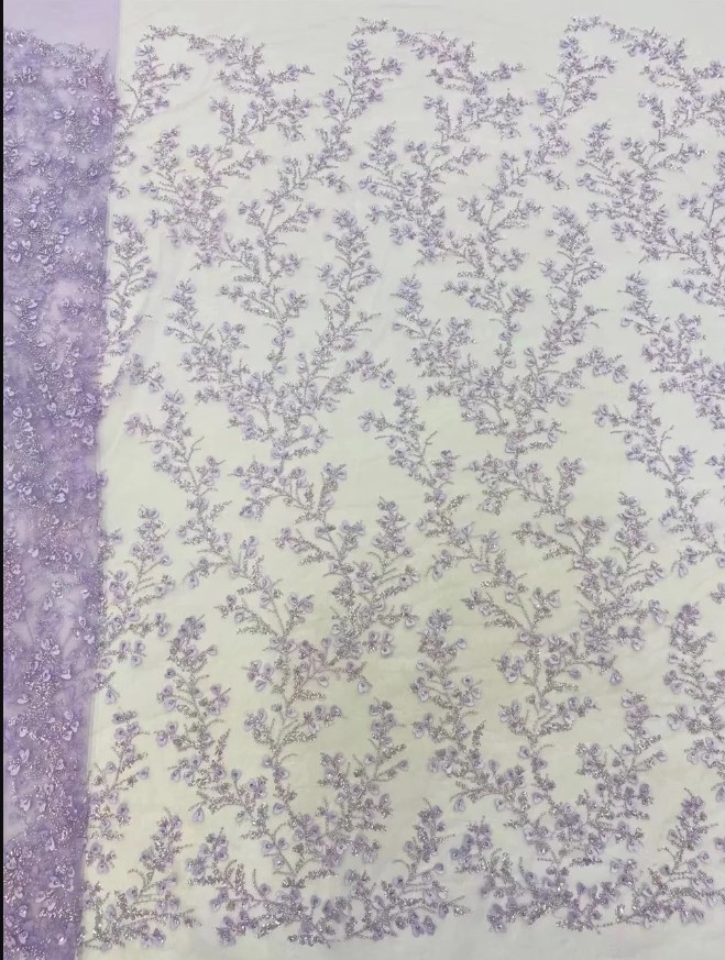 dantela cu flori mici 3d, lila