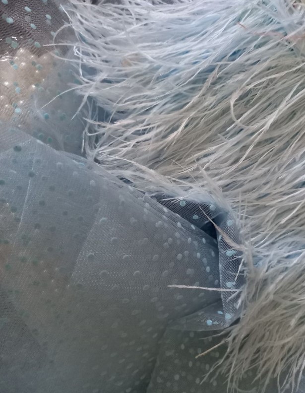 tull bleu ciel cu buline de catifea, tull american . Tesaturi de evenimente, rochii de seara, bluze, fuste.