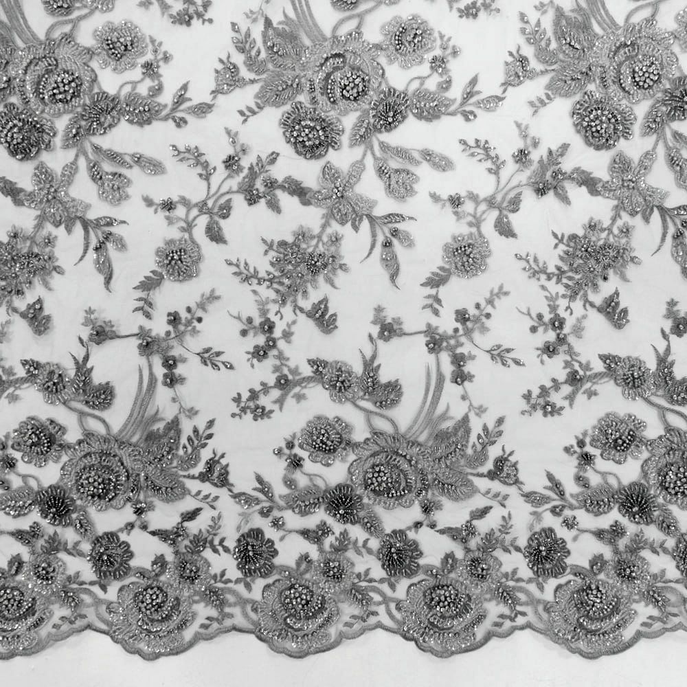 Dantela decupabila accesorizata culoarea gri inchis . Tesaturi de evenimente, rochii de seara, bluze, fuste.
