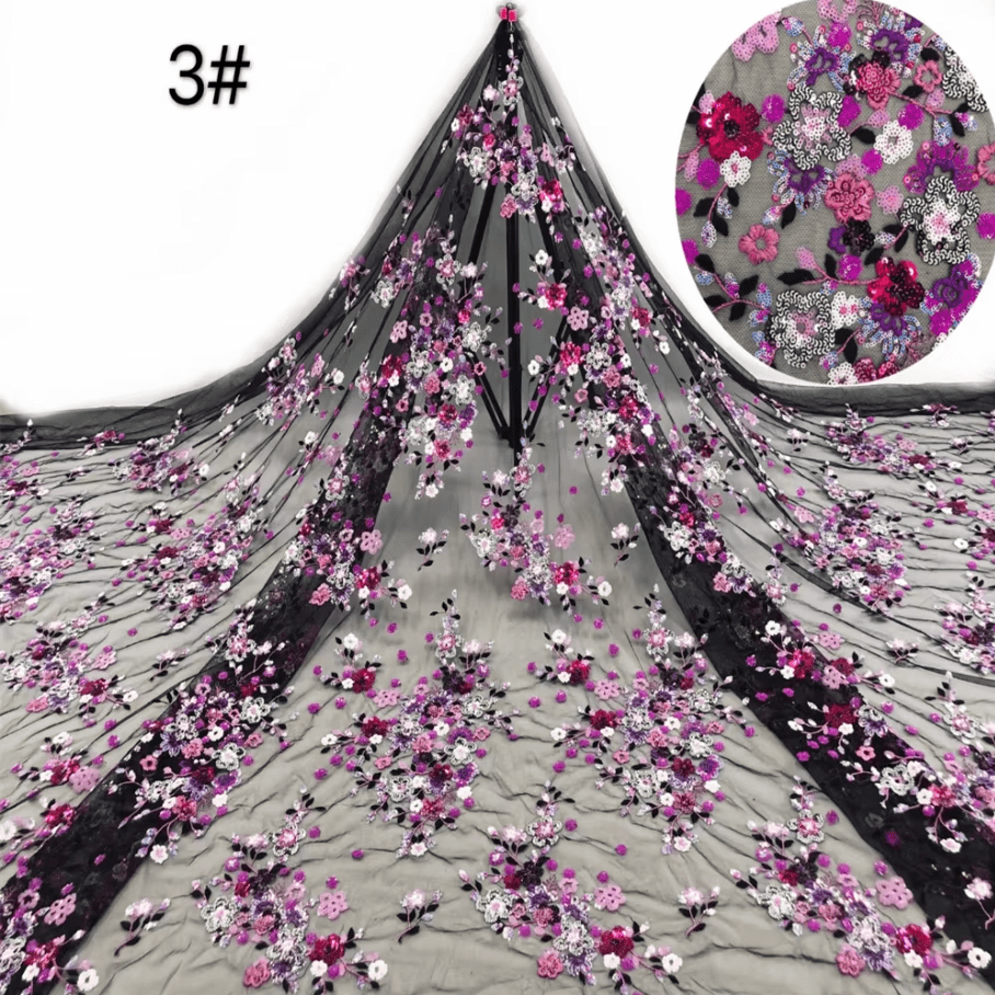 Danteladecupabila  cu florI multicolore 
din paiete, Broderii premium. Calitate Superioara. Broderii exclusive.