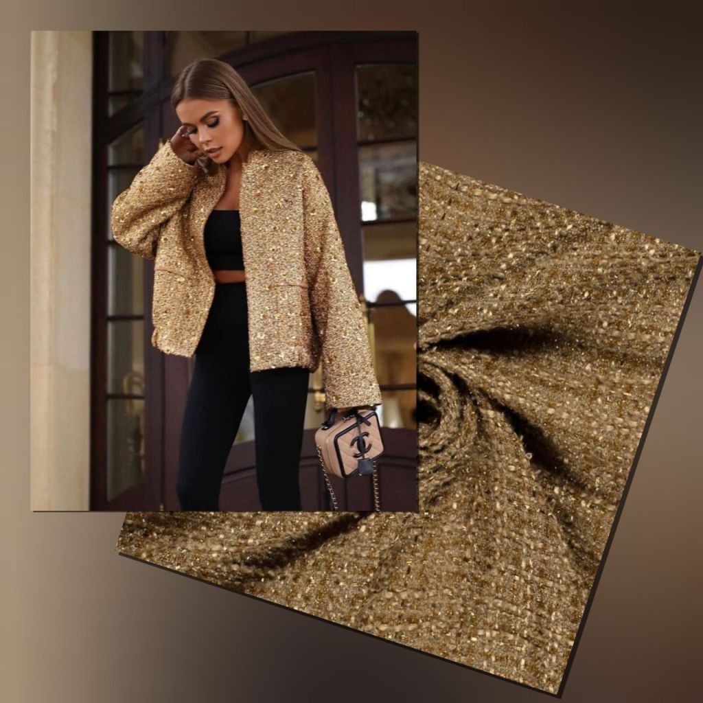 stofa bej maro pentru costume, rochii, stil chanel, tweed . Tesaturi de evenimente, rochii de seara, bluze, fuste.