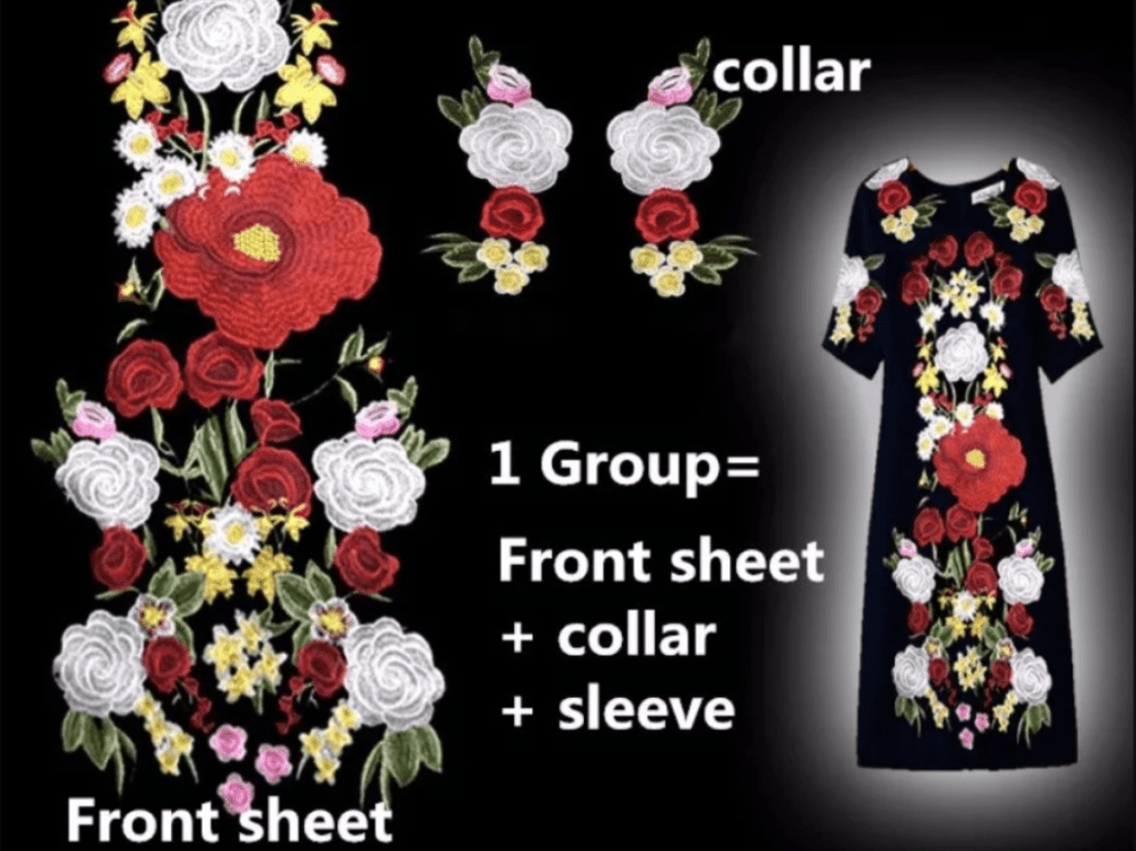 Maci, aplicatii cu flori de cusut ,
set 5 buc. pentru rochie de seara  . Tesaturi de evenimente, rochii de seara, bluze, fuste.