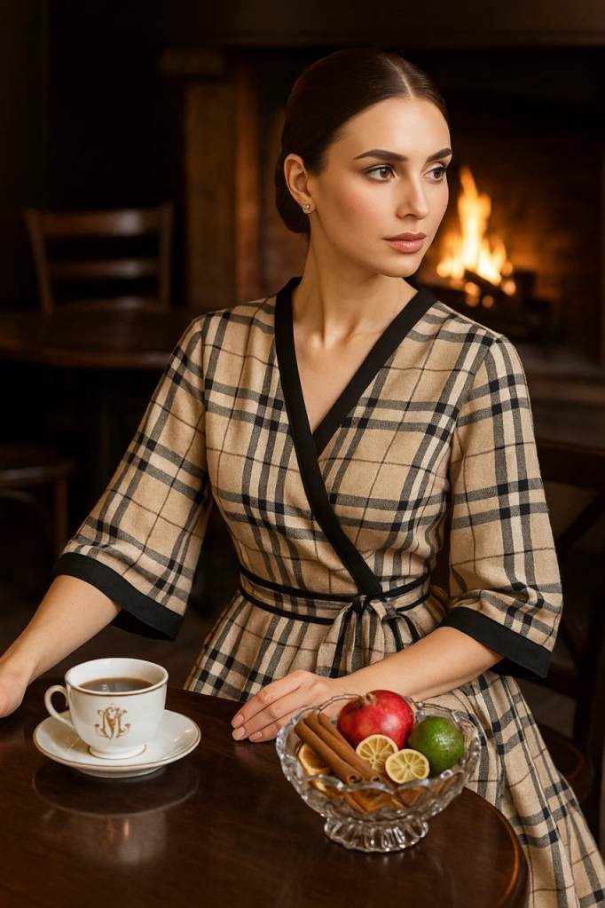 stofa bej cu carouri pentru haine dama, stofa tartan . Tesaturi de evenimente, rochii de seara, bluze, fuste.