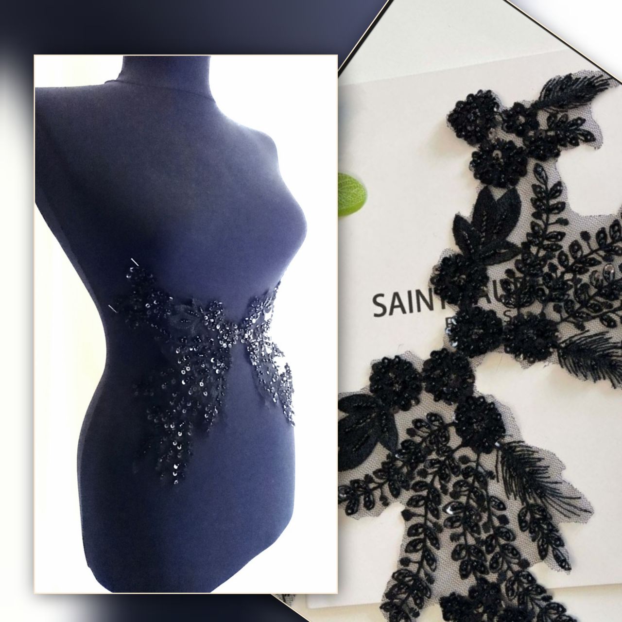 Aplicatie negre cu margele pe negru
75 lei (pret pentru 2 parti stanga si dreapta)