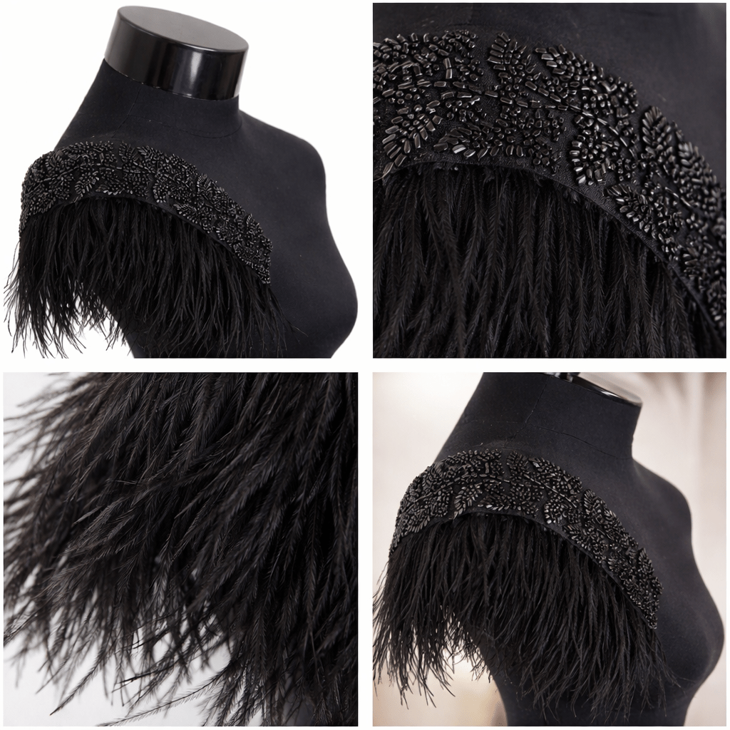 Epolet  negru cu margele 
27x5cm cu pene 12-15cm 