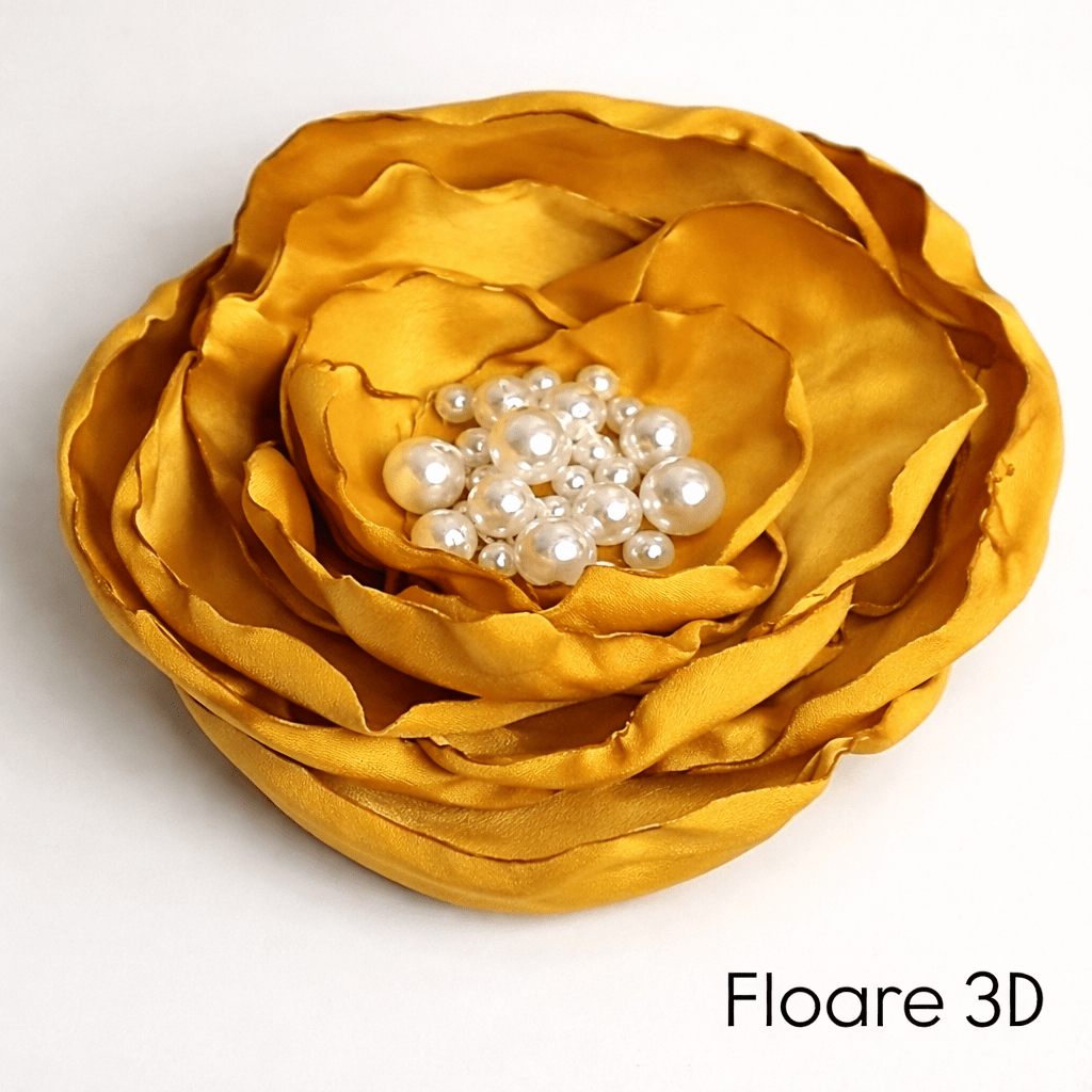 Floare 3D cu perle , lucrata manual. , aplicatie de cusut pentru rochie de eveniment