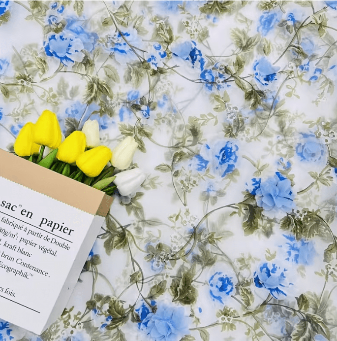   Organza imprimata cu flori 3D 
