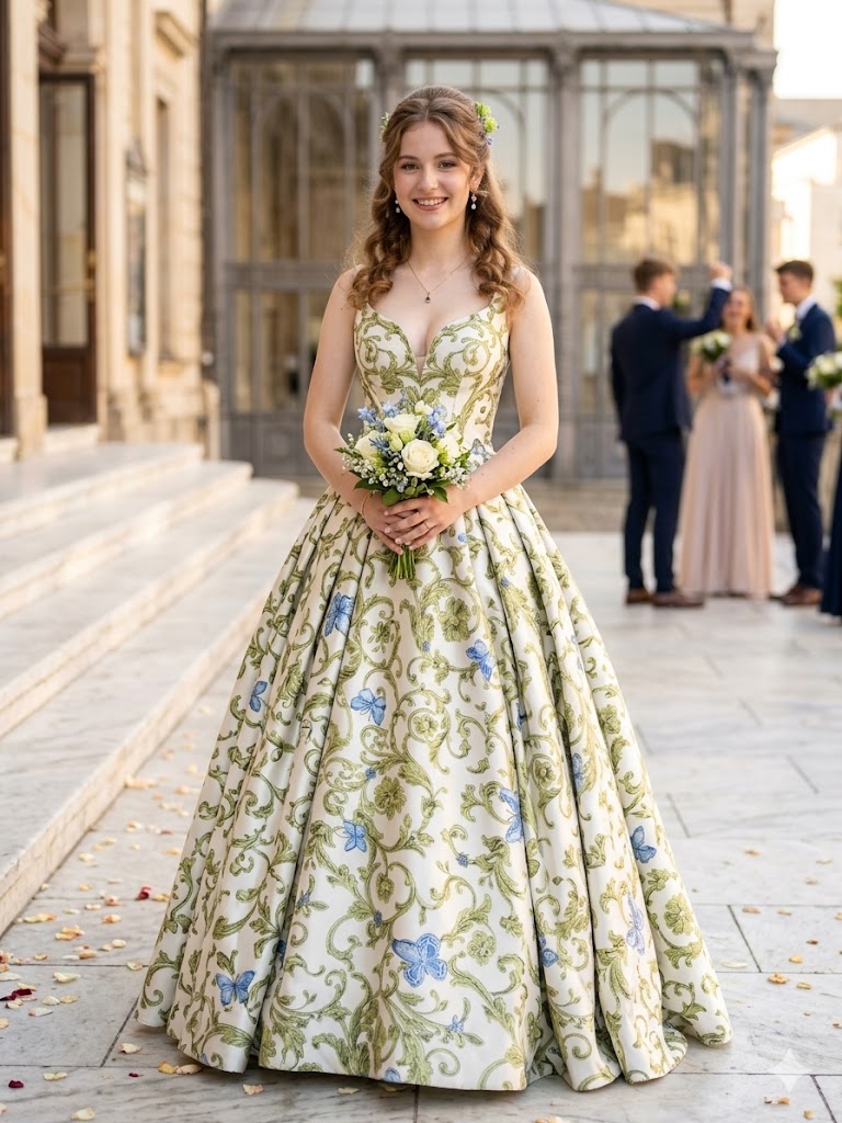 Tafta duchesse imprimata 
pentru un look similar, 125 lei m. 