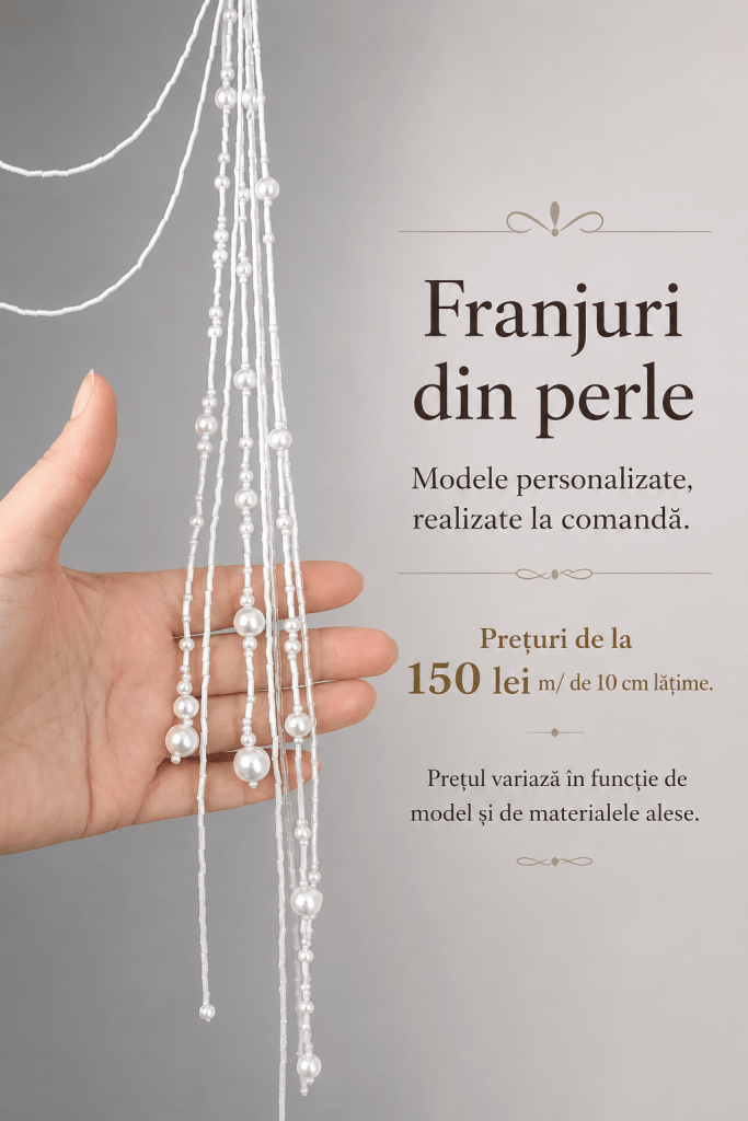 Franjuri din mărgele de sticlă și perle, realizate la comandă pentru a completa rochia ta unică.. Custom-made glass bead and pearl fringe for wedding dresses, evening gowns, dance costumes and couture fashion. Glass bead fringe. Cascade Fringe – Elegance, Movement & Luxury.

Fringe made in varying lengths (30–100 cm) creates a striking visual effect while beautifully enhancing the silhouette. Unlike fringe of a single length, cascading fringe is lighter, moves more gracefully, and gives the garment a modern, luxurious look.

Each design is individually created and custom-made using glass beads and pearls to perfectly complement your one-of-a-kind dress.